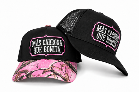 Mas Cabrona Que Bonita Patch Trucker Hat – Black & Pink